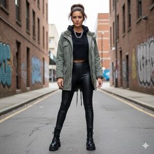 eXTe Army Field Jacket Womens 3XL Olive Utility Military Cargo Safari Coat